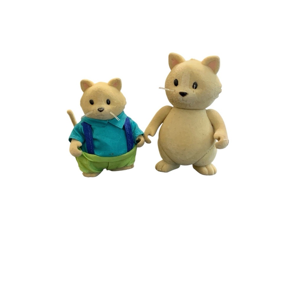 2017 Li'l Woodzeez Whiskerelli Cat Family 2 Figures Son Father Flocked Toys
